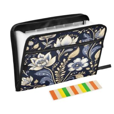 Imagem de CEBUGI Pasta expansível de 13 bolsos, impermeável, sanfonada, organizador de arquivos com etiquetas tamanho A4, organizador de documentos de papel para escola, material de escritório, padrão de flores