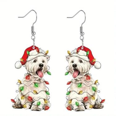 Imagem de Brincos de Natal para mulheres, com lâmpada colorida, galo, galo, flamingo, cachorro, gatos, alcaca, alpaca, chapéu de Natal, brincos pendentes de gota, festival, bijuteria, Zinco, Sem pedra preciosa