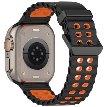 Imagem de Pulseira De Silicone esportiva com fivela Preto para iwatch Ultra 1 2 E 3 49mm Iwatch 11 10 9 8 7 6 5 4 3 2 1 44mm 45mm 46mm 49mm - Cor Preto (Preto com laranja)