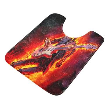 Imagem de Burbuja Tapete de banheiro Skeleton Play The Guitar, tapete de banho absorvente de pelúcia macio, base antiderrapante para piso de banheiro, oval em forma de U