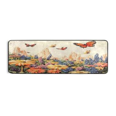 Imagem de Burbuja Tapete retrô Wildflowers Runner 61 x 183 cm, tapete lavável antiderrapante com suporte de borracha, tapete para sala de estar, corredor, decoração de casa
