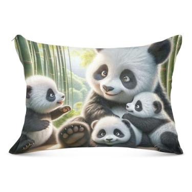 Imagem de Capas de travesseiro decorativas grandes florestais pandas de flanela tamanho padrão King Queen capa de travesseiro macia para o corpo, 53 cm x 137 cm