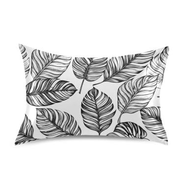 Imagem de Fronhas de cetim floral folhas tropicais preto branco rei queen almofadas padrão chinelos estampa fofa resfriamento extra macio roupa de cama tamanho padrão 66.0 cm x 50.8 cm