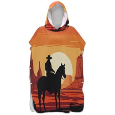Imagem de Joisal Poncho de surfe trocador de roupão adulto praia moletom toalha floral plus size unissex adulto poncho com capuz legal cowboy cavalo laranja