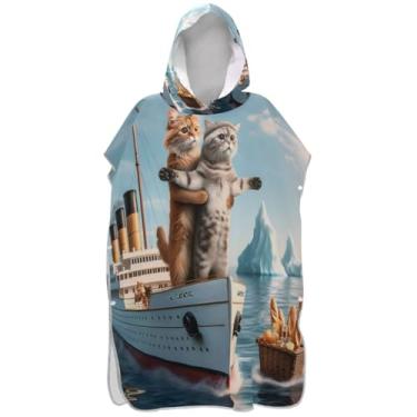 Imagem de Joisal Poncho de surfe trocador roupão adulto praia moletom toalha floral plus size engraçado gato Titanic bonito masculino poncho com capuz
