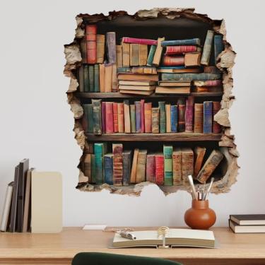 Imagem de Flaxarne Adesivos de parede de estante 3D com furo falso design decorativo de PVC para decoração de quarto e sala de estar