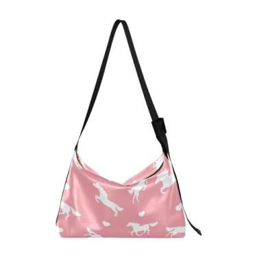 Imagem de Bolsas Hobo de Couro com Cavalo Rosa para Mulheres Bolsa Cruzada Masculina Premium Estampa Animal Bolsas de Ombro Femininas, Coração de cavalo rosa