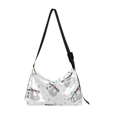 Imagem de Bolsa feminina de couro PU colorido escuro Grunge Hobo bolsa grande transversal com estampa animal bolsa feminina, Personagem de desenho de preguiça cinza