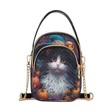 Imagem de Bolsa tiracolo Sunset Dolphins pulando na água para mulheres bolsa tiracolo com zíper triplo pequena, bolsa tiracolo pequena, Lindo gato abóbora, 15*21*8cm