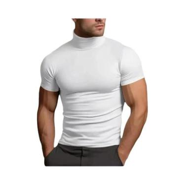 Imagem de Camiseta Masculina De Verão De Cor Sólida Com Gola Alta E Ajuste Justo