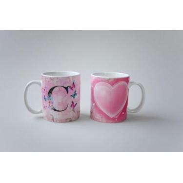 Imagem de Caneca Alfabeto Borboleta Porcelana 325ml Personalizada (C)