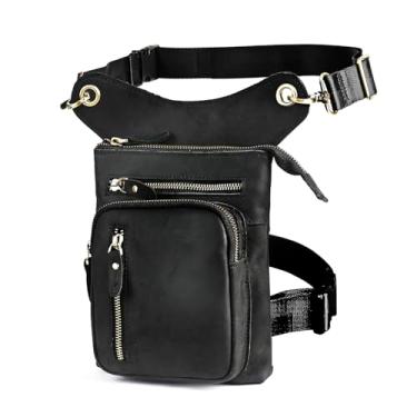 Imagem de Le'aokuu Bolsa masculina de couro genuíno para atividades ao ar livre, esportiva, cintura alta, quadril, mensageiro, ombro caído, perna, coxa, bolsas para mulheres G1011, G1011 Preto 2, 17 x 5 x 21 cm