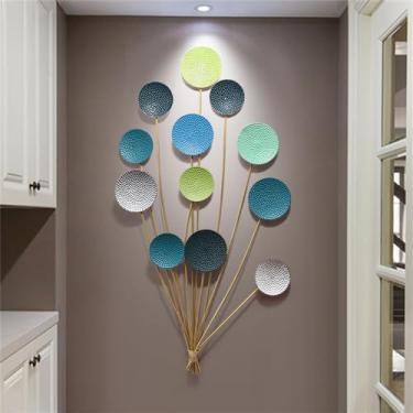 Imagem de Decoração de arte de parede de metal esculturas de balões para sala de estar, balão redondo moderno 3D escultura mural arte de parede para corredor entrada sala de jantar ornamento decoração de quarto