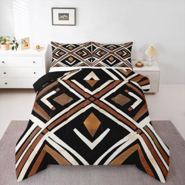 Imagem de Feelyou Conjunto de edredom preto boho do sudoeste asteca nativo com 2 fronhas, decoração ocidental de microfibra, roupa de cama queen tribal, edredom respirável, macio e leve