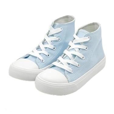 Imagem de Tênis infantil de lona, cano alto, sem cadarço, para meninas, meninos, moderno, cano alto, lona, clássico, casual, tênis azul claro, Azul claro, 12.5 Little Kid