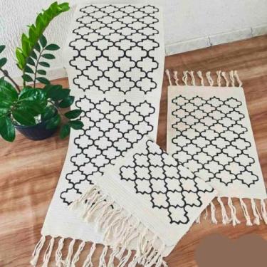 Imagem de Tapete de cozinha para engomar Conjunto de cozinha geométrico com impressão grande(Cru Quadriculado)