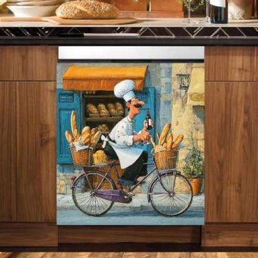 Imagem de Capa de lava-louças Kitchen Chef, adesivo engraçado de chef, capa magnética para lava-louças, decalque frontal de painel de vinil, capa de ímã de cozinha para máquina de lavar louça, 58 cm x 66 cm