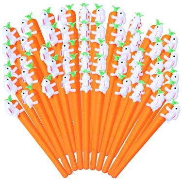 Imagem de 50 canetas de tinta gel de coelho cenoura presente de páscoa 0,5 mm cenoura canetas de gel de tinta preta de desenho animado lindas cenouras recarregáveis canetas de tinta gel para crianças, escola, escritório, sala de aula, casa, decoração de festa de Páscoa