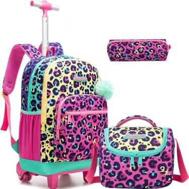 Imagem de MYHSBYO Mochila de rodinhas para meninas com lancheira, mochilas escolares com rodas de 42 cm para meninas, caisebaowen, Medium, Caisebaowen