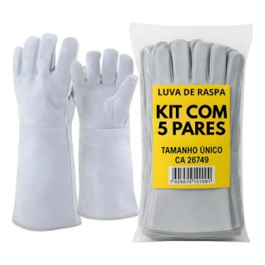 Imagem de 5 Pares Luva Para Soldador Raspa Cano Longo - Plastcor