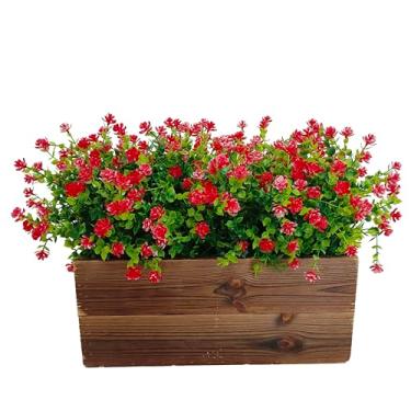 Imagem de ATFL Flores artificiais resistentes a raios UV, 16 pacotes de flores de plástico artificial para ambientes externos, arbustos de vegetação para decoração externa de varanda (16, vermelho)