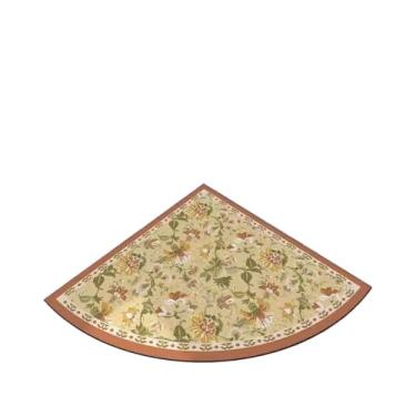 Imagem de Tapete de chão em forma de ventilador de canto de cozinha retrô padrão de flor de PVC tapete de pé absorve água antiderrapante tapete escuro (amarelo, 70 x 70 cm)