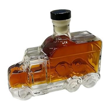 Imagem de Decantador de licor, garrafa de uísque de meio caminhão – Decantador decorativo de 375 ml com tampa para bebidas alcoólicas, cerveja, champanhe, hospedagem em casa, bar, festas, casamentos, brunch