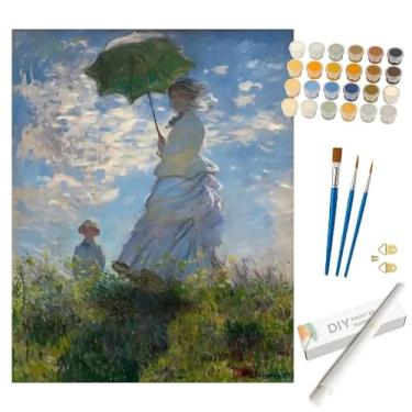 Imagem de Kit de pintura impressionista por números para adultos - DIY mulher com pintura de guarda-sol em tela enrolada 40 x 50 cm, conjunto de tinta acrílica, adequado para iniciantes, arte para decoração de