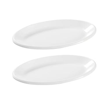 Imagem de Wuqoioo Travessas de servir brancas, pacote com 2 pratos de porcelana, pratos de jantar, bandejas ovais grandes para aperitivos, sobremesa, carne, sushi, peixe, festa, 40,6 cm