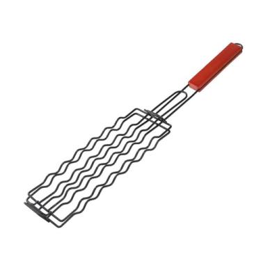 Imagem de Cesta para Grelhar Salsichas BBQ com Cabo de Madeira Espátula Portátil Churrasco Cachorros-Quentes Camping Piquenique Fe