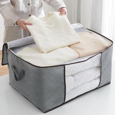 Imagem de Caixa Organizadora Multiuso Cinza para Cobertores e Casacos – Anti-Poeira, Anti-Umidade – Guarda-Roupa e Armazenamento Ecológico