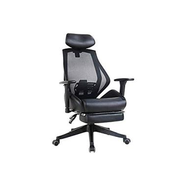 Imagem de Encosto alto reclinável - Reclinável de malha ergonômica para computador - Giratório executivo - Cadeira de tarefas com apoio para os pés e apoio lombar (