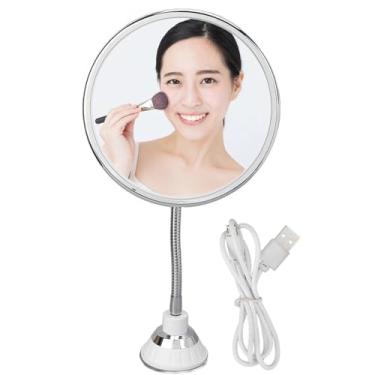 Imagem de Espelho de aumento com luz, espelho de maquiagem de LED, ampliação de 10x, brilho ajustável, três cores claras, ventosa, espelho de maquiagem, espelhos flexíveis para banheiro, barbear, viajar