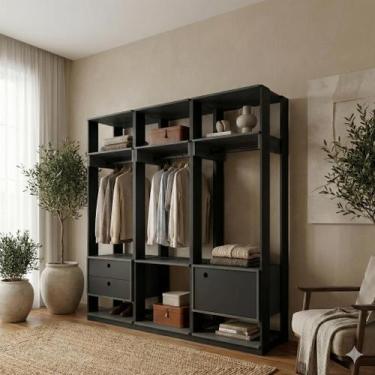 Imagem de Closet Casal Modulado com 3 Cabideiros 1 Porta 2 Gavetas Preto Velluto