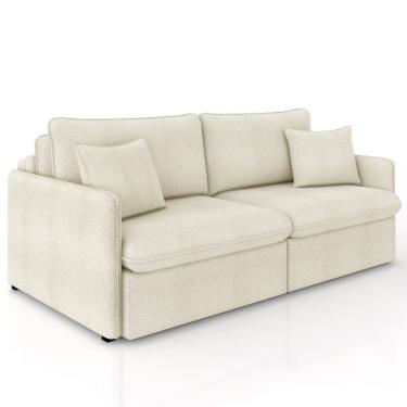 Imagem de Sofá Cama Retrátil Para Sala de Estar 194cm Una K01 Bouclê Bege - Lyam Decor