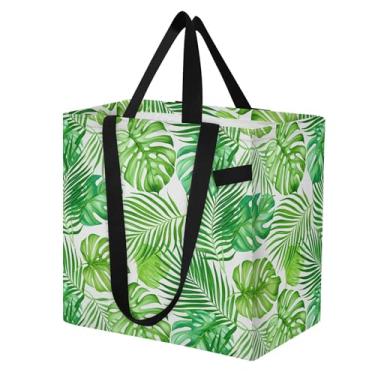 Imagem de SEHANY Sacola reutilizável de folhas de palmeira com alças reforçadas, bolsa de compras de lona dobrável à prova d'água de grande capacidade para viagem, cozinha, praia