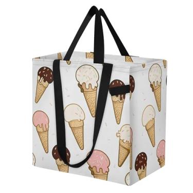 Imagem de SEHANY Sacolas de compras reutilizáveis de sorvete de verão com alças reforçadas, bolsa de compras de lona dobrável à prova d'água de grande capacidade para viagem, cozinha, praia