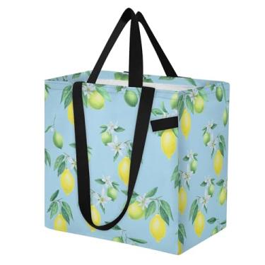 Imagem de SEHANY Sacolas de compras reutilizáveis de verão limão com alças reforçadas, bolsa de compras de lona dobrável à prova d'água de grande capacidade para viagem, cozinha, praia