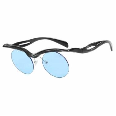 Imagem de Óculos de Sol Punk Redondos de Armação Pequena, Unissex, Sem Aro, com Proteção UV400, Ideais para Esportes ao Ar Livre, Corrida e Ciclismo, nas Cores Preto e Azul.