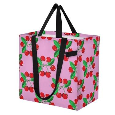 Imagem de SEHANY Sacola de compras reutilizável de cereja fofa com alças reforçadas, bolsa de compras de lona dobrável à prova d'água de grande capacidade para viagem, cozinha, praia