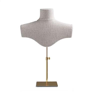 Imagem de Suporte organizador de joias de linho para exibição de colar de linho com busto 3D, suporte de exibição de joias com base de metal, colar de altura ajustável, suporte de exibição de joias de busto