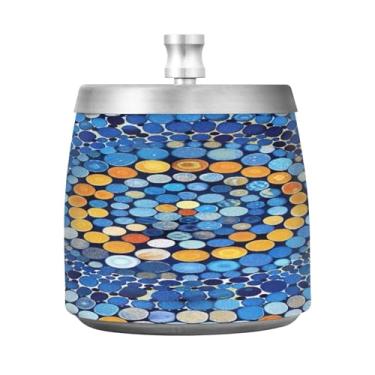 Imagem de STAYTOP Lindo cinzeiro com estampa de mandala com tampa, aço inoxidável à prova de vento, sem fumaça, cinzeiro grande para uso ao ar livre para decoração de escritório em casa