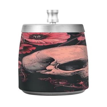 Imagem de STAYTOP Cinzeiro de caveira estilo terror com tampa, aço inoxidável à prova de vento, sem fumaça, cinzeiro grande para uso ao ar livre para decoração de escritório em casa