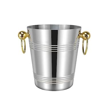 Imagem de Balde de gelo, balde de gelo de aço inoxidável polido com alças douradas, refrigerador de balde de vinho, banheira de bebidas para festas, piqueniques, acampamento, uso de bar ao ar livre, recipiente