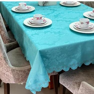 Imagem de Toalha de Mesa Luxo Tecido Jacquard com Bordado - Retangular, Opções para 6/8/10/12/14 Lugares, Elegante para Casa e Eventos Formais (12 LUGARES,TIFANY)