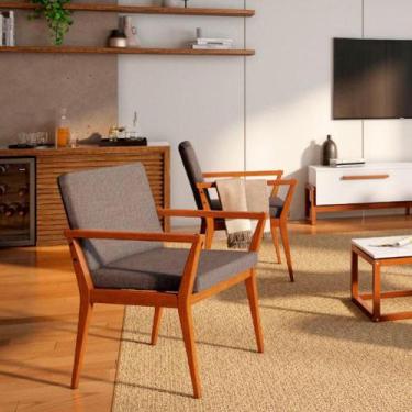 Imagem de Poltrona Decorativa Sala Estar Tip Linho Pés Madeira Maciça - PEREIRA 