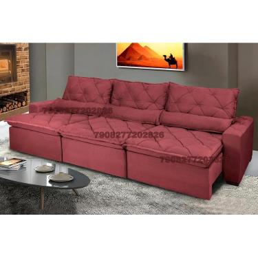 Imagem de Sofá Lisboa 4,12m Retrátil, Reclinável Com Molas No Assento E Almofadas Lombar Tecido Suede Vinho