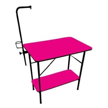 Imagem de Mesa Banho E Tosa Com Prateleira Petshop - Bravura Pet, Rosa
