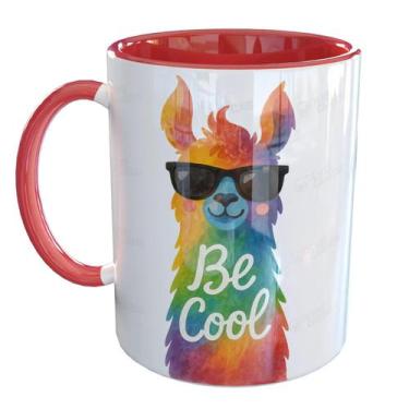 Imagem de Caneca Porcelana Lhama Be Cool - Pense Canecas, Vermelho