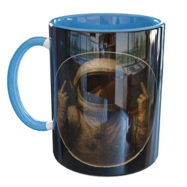 Imagem de Caneca Porcelana Astronauta Foda-se Engraçado - Pense Canecas, Azul Cl